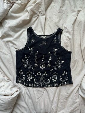 Forever 21 Black Beaded Embellished Crop Tank
